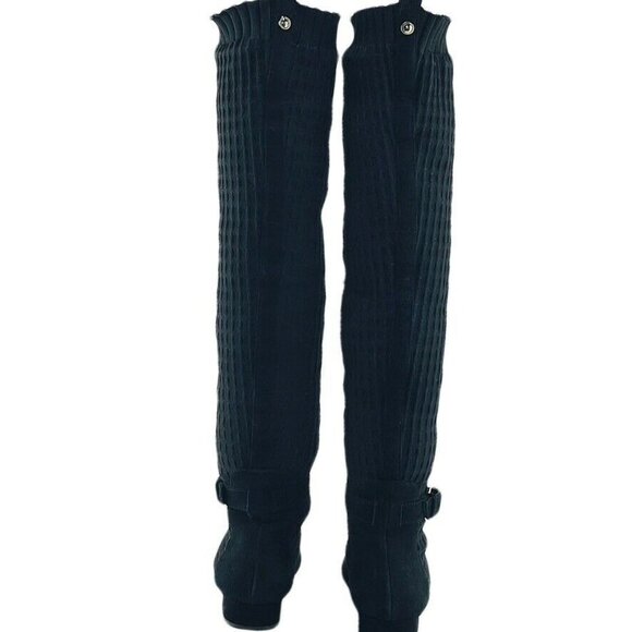 Massimo Dutti Over-The-Knee Boots Size 4 Black Suede & Ribbed Knit - Picture 4 of 11